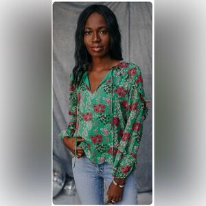 Green floral top with metallic details size large